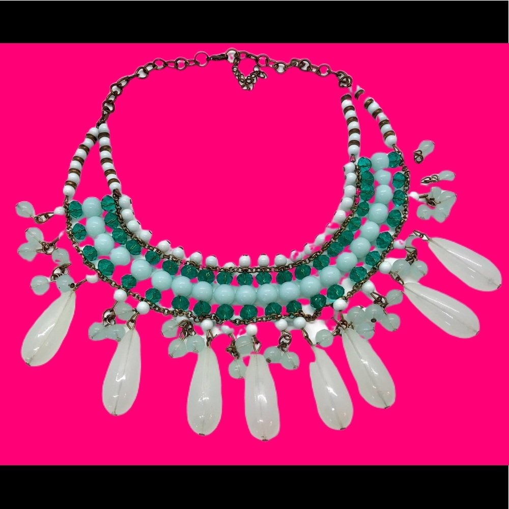 Gorgeous Vintage Aqua Dangly Drop Bead Necklace
